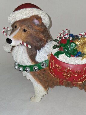 Danbury Mint Christmas Santa SHELTIE Dog Large Sculpture Figurine ADORABLE